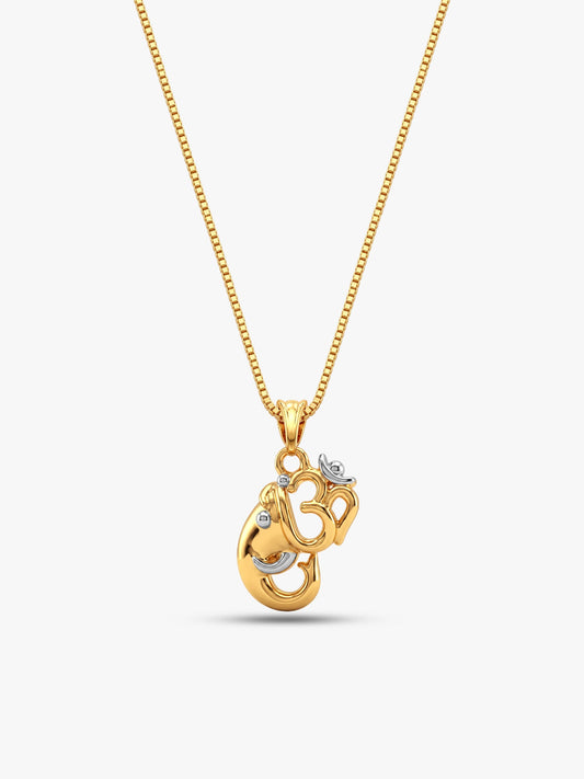 Dual Tone Om Ganesh Silver Pendant With Box Chain For Him