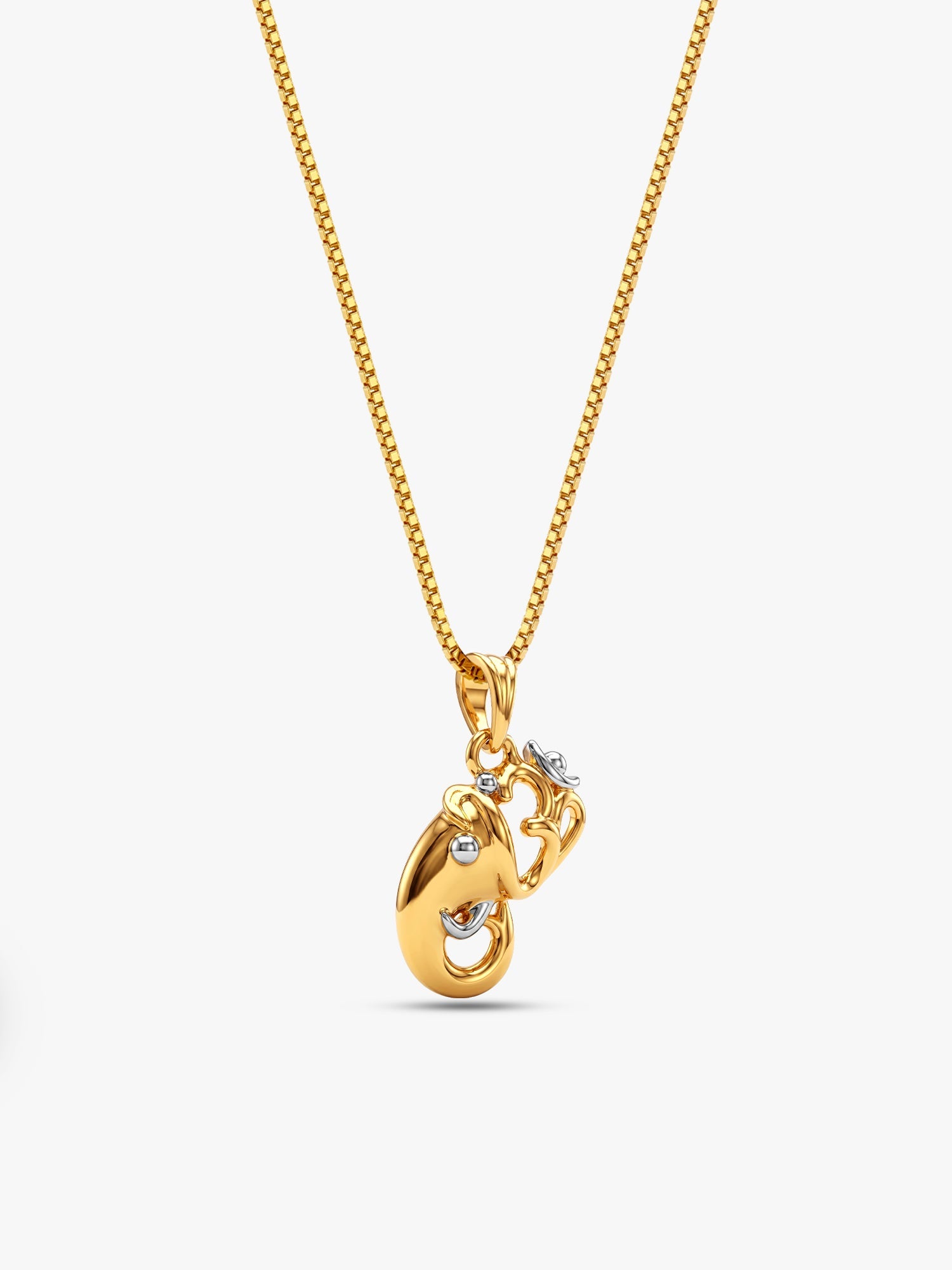 Dual Tone Om Ganesh Silver Pendant With Box Chain For Him