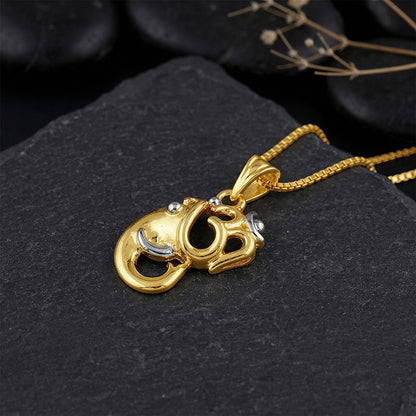 Dual Tone Om Ganesh Silver Pendant With Box Chain For Him