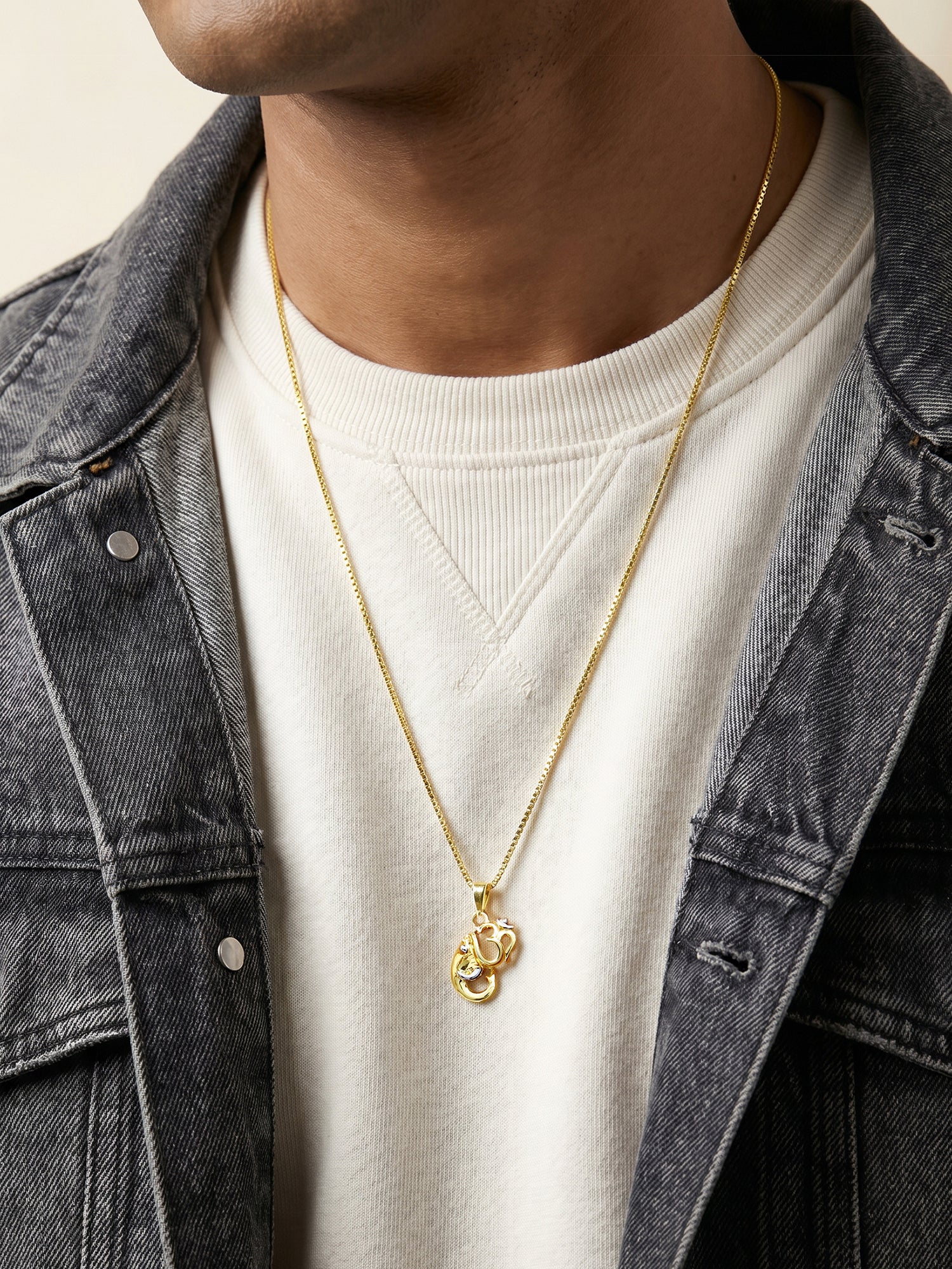 Dual Tone Om Ganesh Silver Pendant With Box Chain For Him