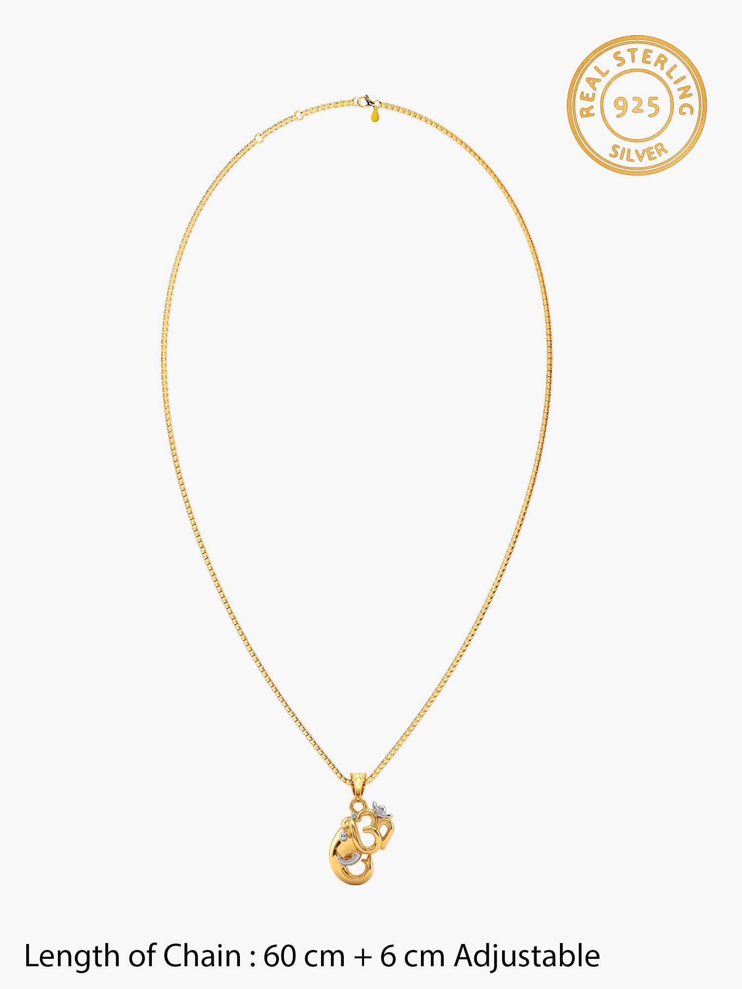 Dual Tone Om Ganesh Silver Pendant With Box Chain For Him