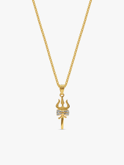 Dual Tone Sacred Trishul Silver Pendant With Box Chain For Him