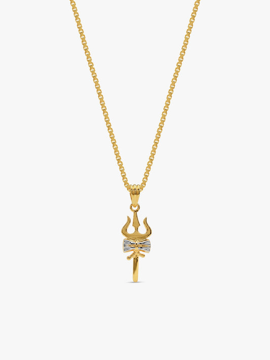 Dual Tone Sacred Trishul Silver Pendant With Box Chain For Him