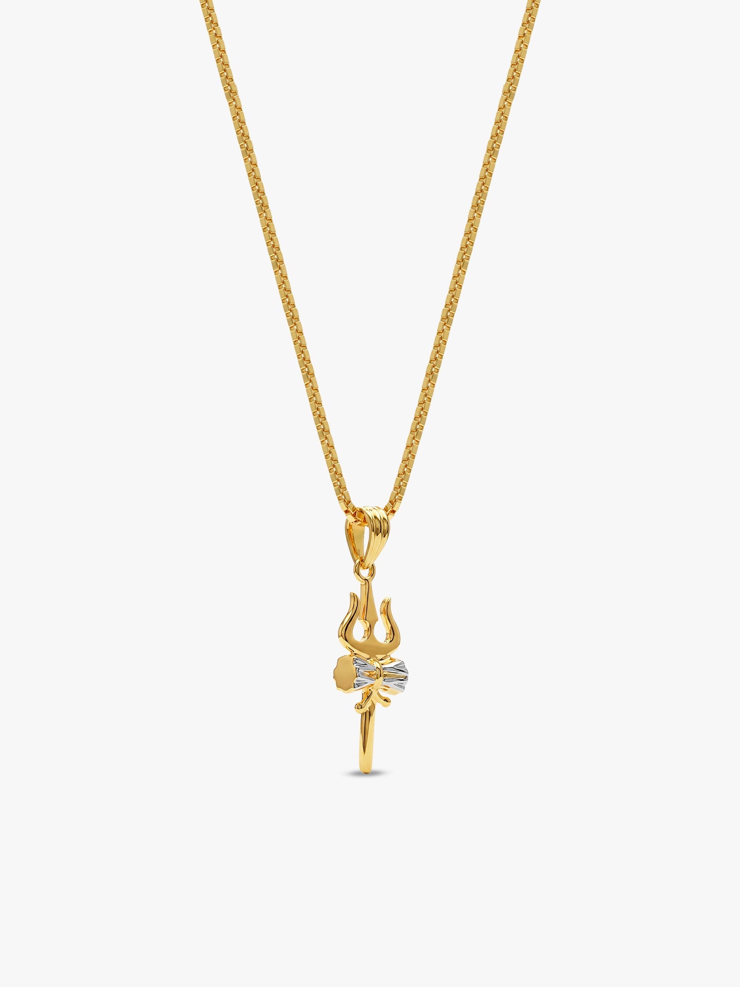 Dual Tone Sacred Trishul Silver Pendant With Box Chain For Him