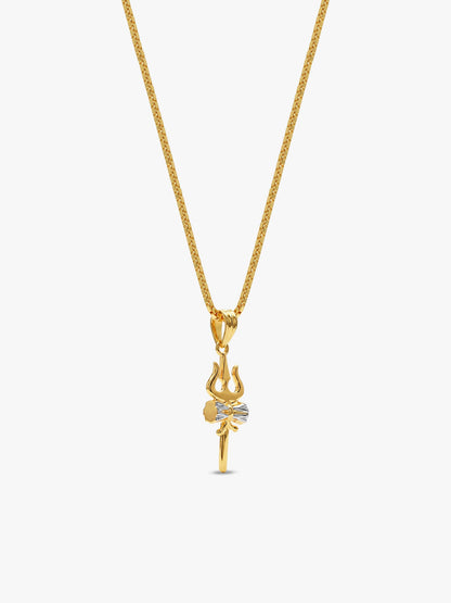 Dual Tone Sacred Trishul Silver Pendant With Box Chain For Him