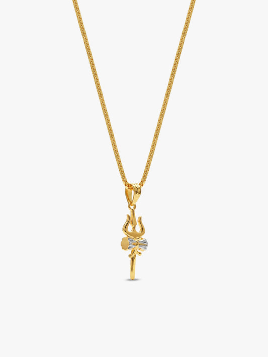 Dual Tone Sacred Trishul Silver Pendant With Box Chain For Him