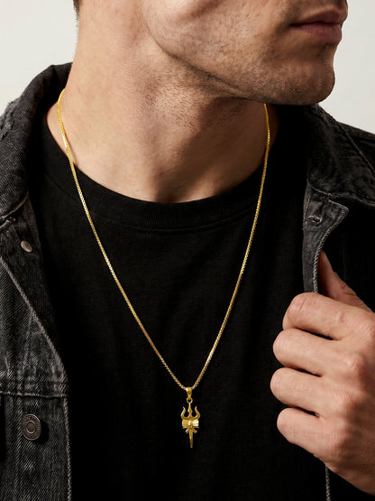 Dual Tone Sacred Trishul Silver Pendant With Box Chain For Him