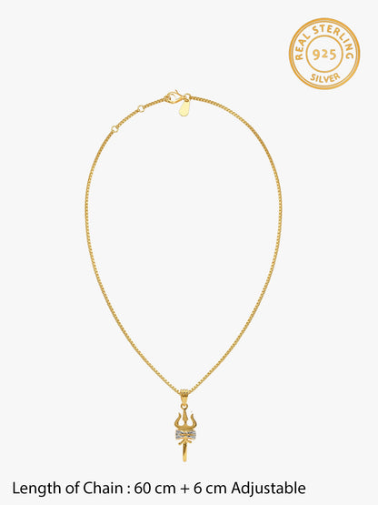 Dual Tone Sacred Trishul Silver Pendant With Box Chain For Him