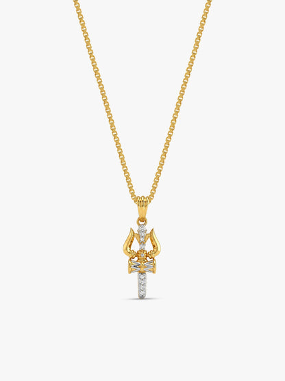 Dual Tone Mahadev Trishul Silver Pendant With Box Chain For Him