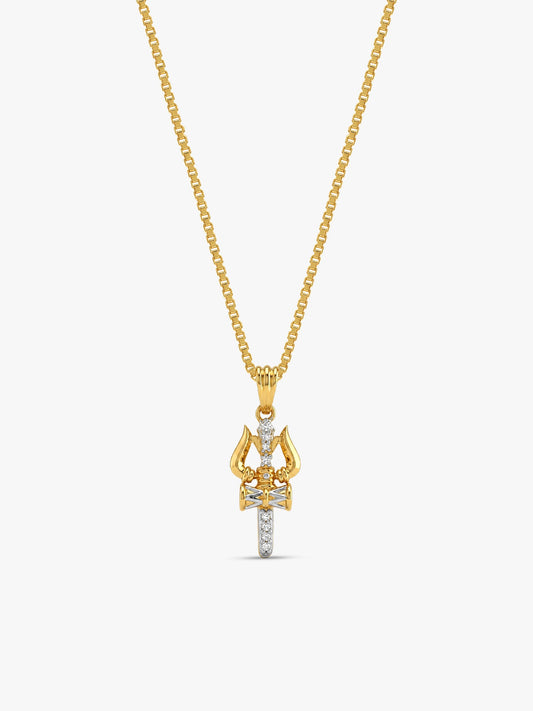 Dual Tone Mahadev Trishul Silver Pendant With Box Chain For Him