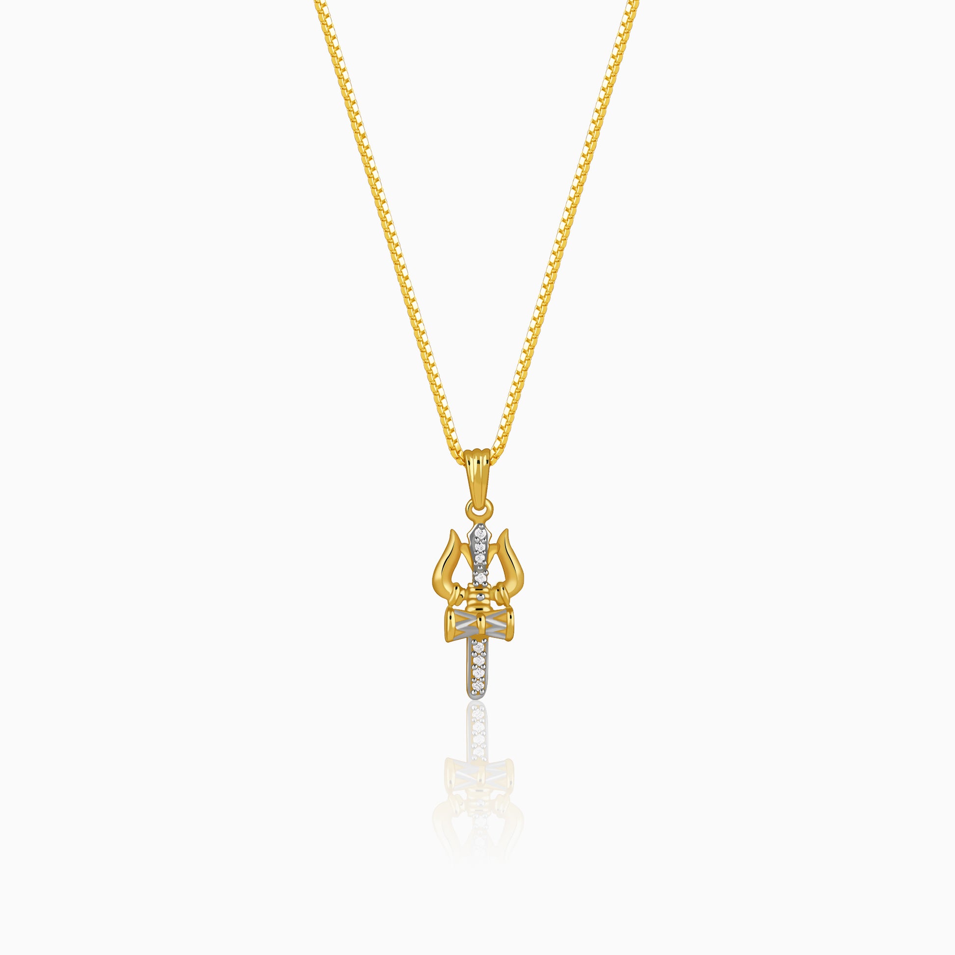 Dual Tone Mahadev Trishul Silver Pendant With Box Chain For Him