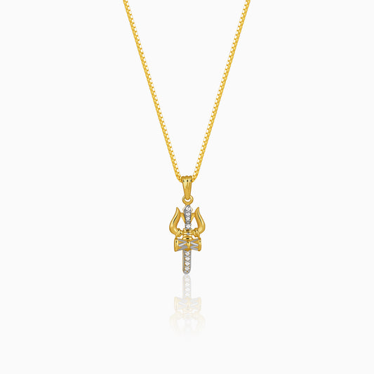 Dual Tone Mahadev Trishul Silver Pendant With Box Chain For Him
