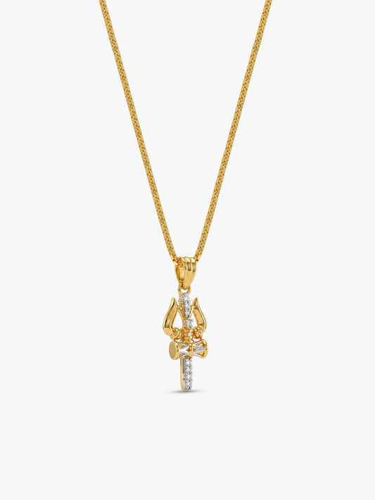 Dual Tone Mahadev Trishul Silver Pendant With Box Chain For Him