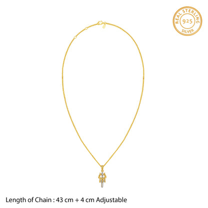 Dual Tone Mahadev Trishul Silver Pendant With Box Chain For Him