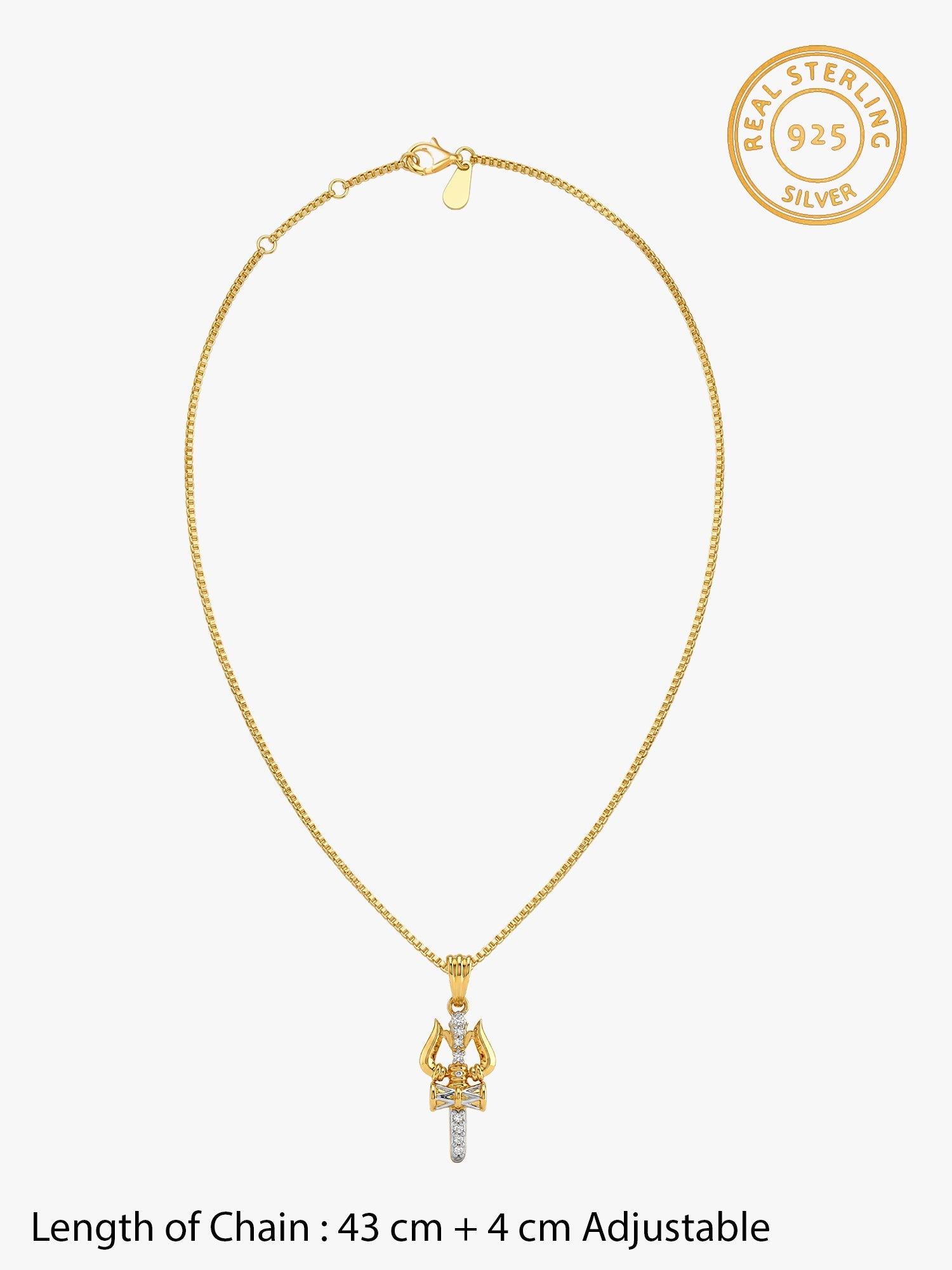 Dual Tone Mahadev Trishul Silver Pendant With Box Chain For Him