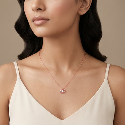 Rose Gold Double Heart Solitaire Pendant with Link Chain