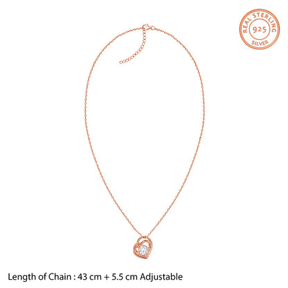 Rose Gold Double Heart Solitaire Pendant with Link Chain