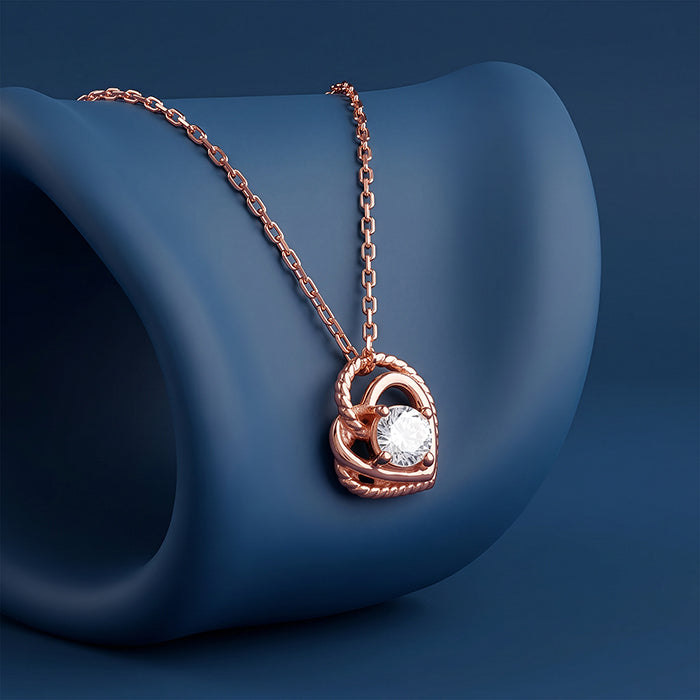 Rose Gold Double Heart Solitaire Pendant with Link Chain