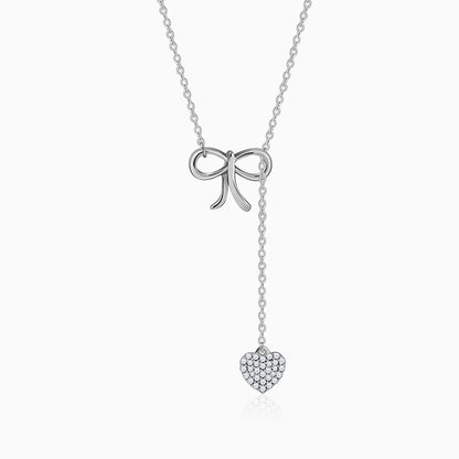 Silver Amora Bow and Heart Lariat Necklace