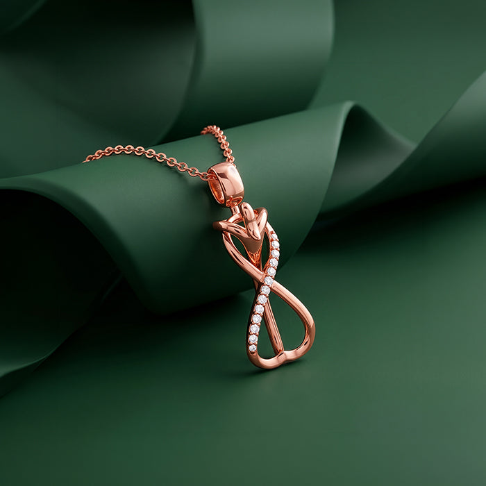 Rose Gold Zirconia Infinity Pendant With Link Chain