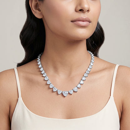 Silver Heart Tennis Necklace