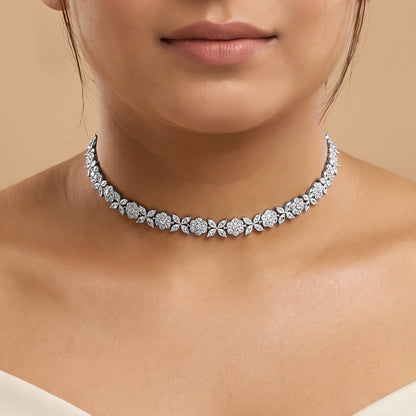 Silver Floral Shine Choker Necklace