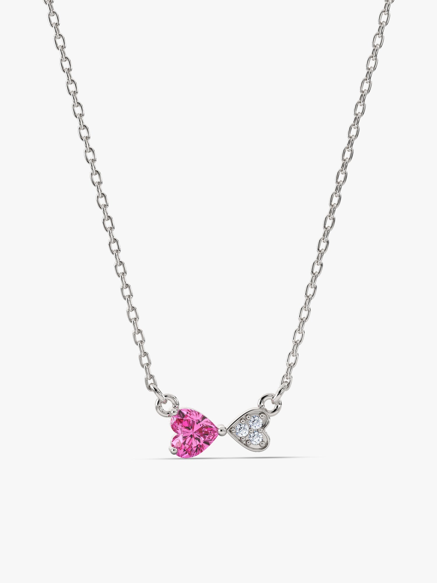 Silver Pink Glow Hearts Necklace