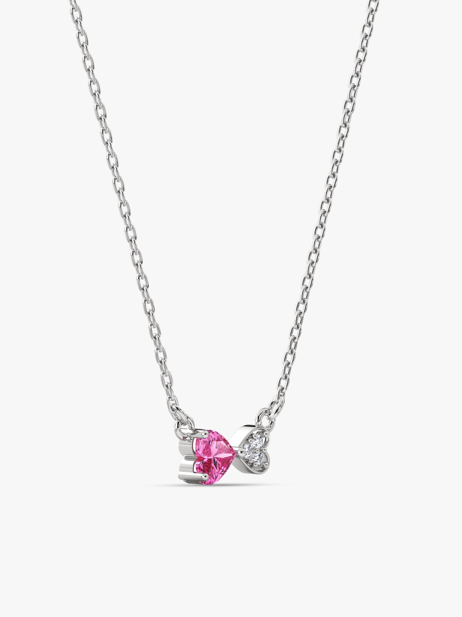 Silver Pink Glow Hearts Necklace