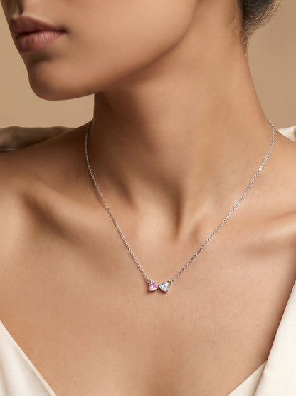 Silver Pink Glow Hearts Necklace