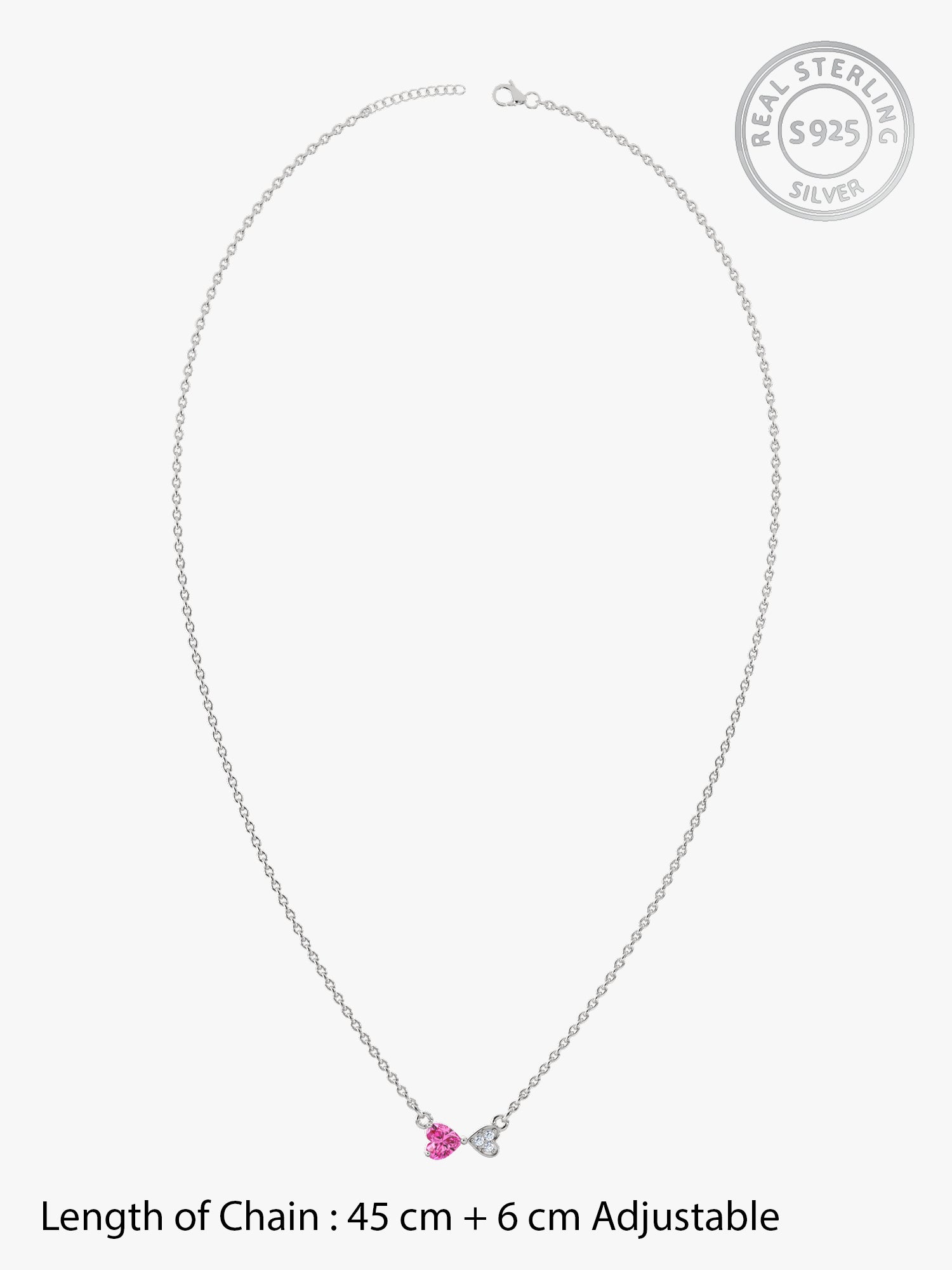 Silver Pink Glow Hearts Necklace