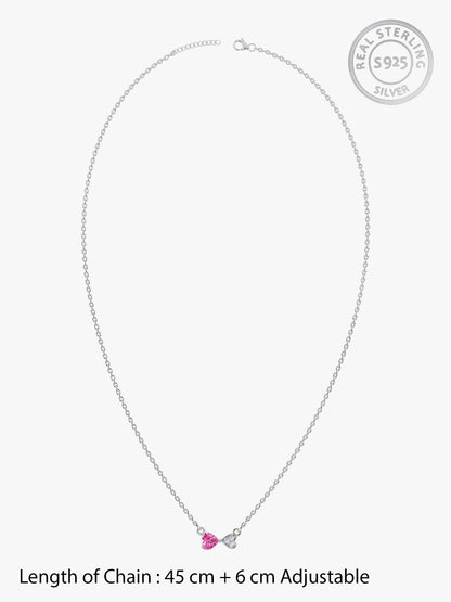 Silver Pink Glow Hearts Necklace