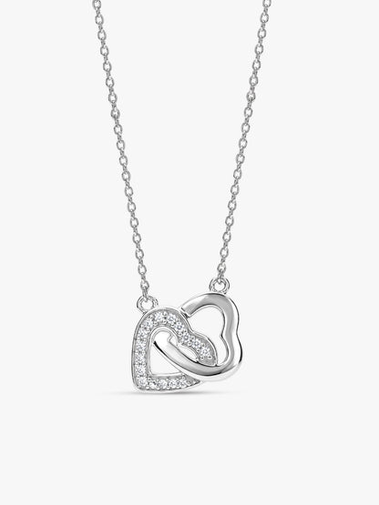 Silver Duo Heart Love Necklace
