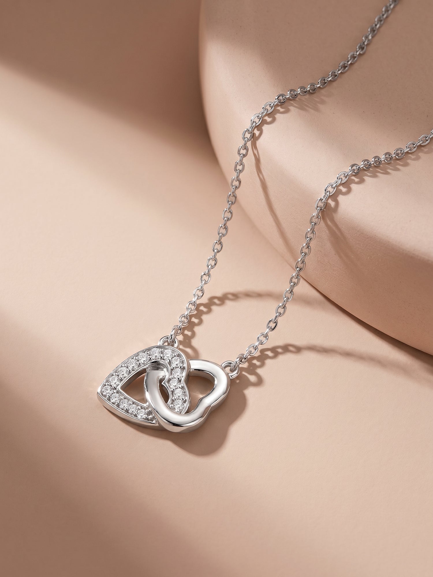 Silver Duo Heart Love Necklace