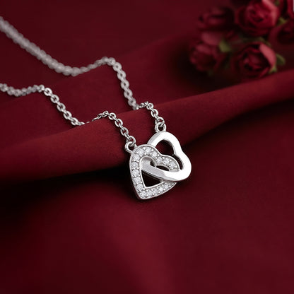 Silver Duo Heart Love Necklace