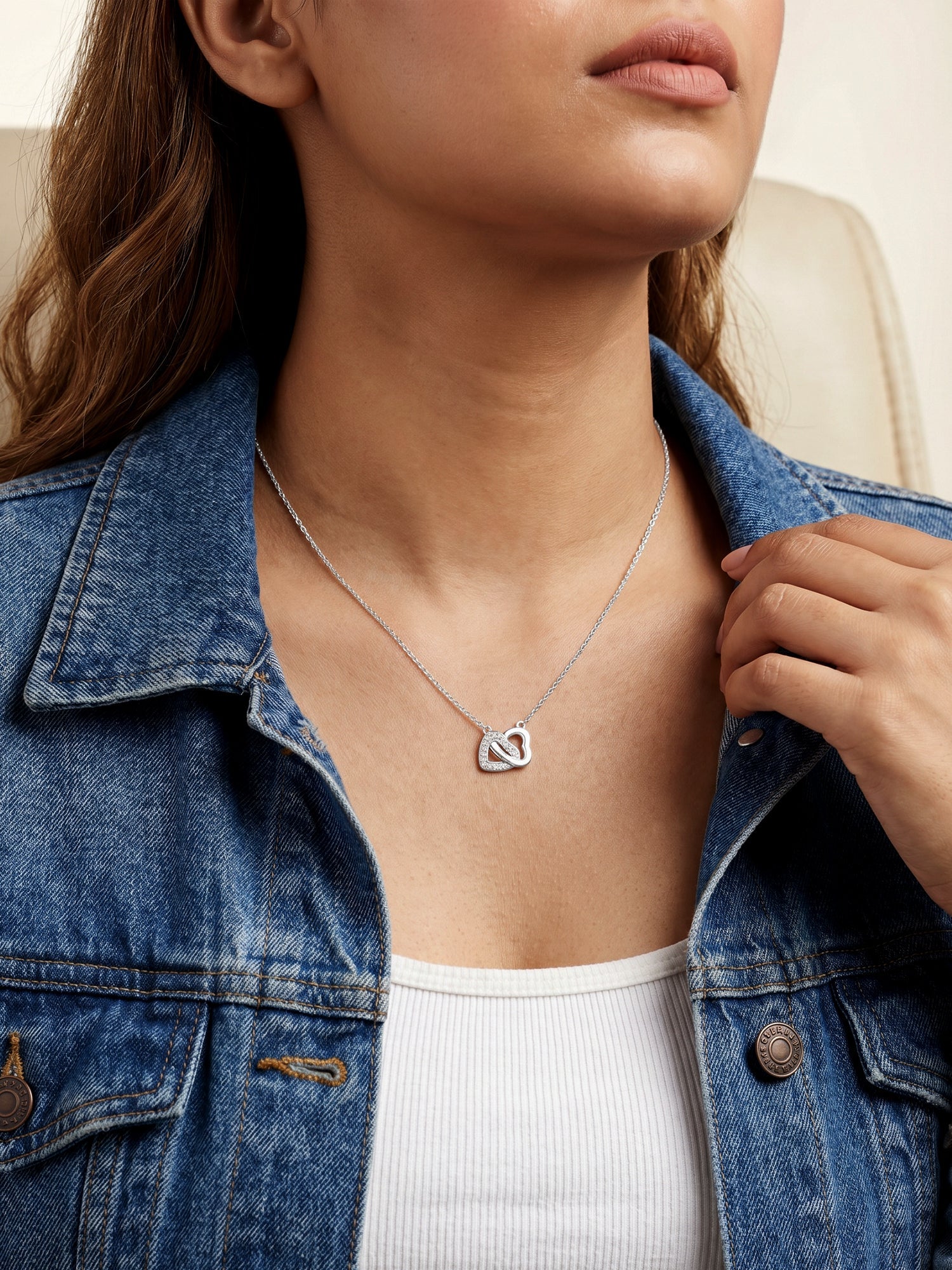 Silver Duo Heart Love Necklace
