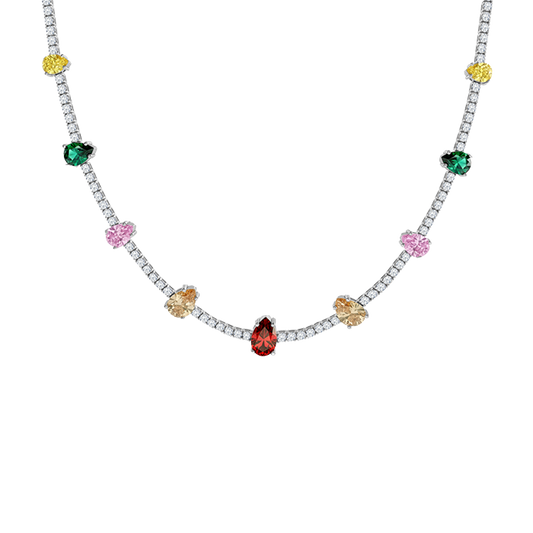 Silver Rainbow Pear-Cut Choker Necklace