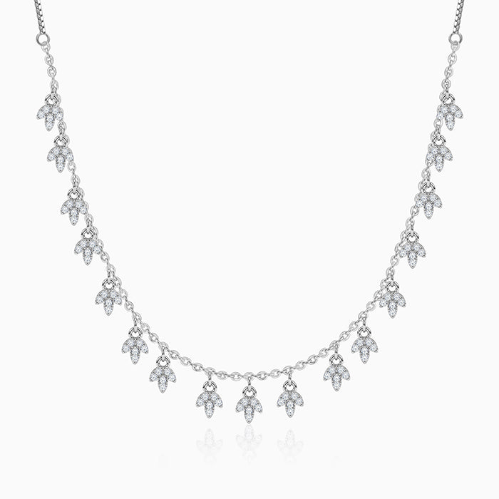 Silver Leaf Fringe Choker Necklace