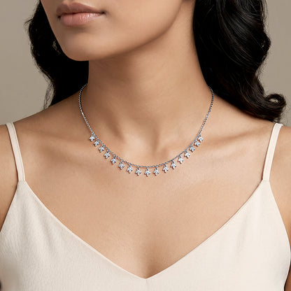 Silver Leaf Fringe Choker Necklace