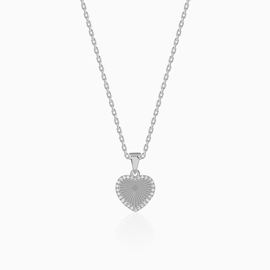 Silver Heart Ray Pendant With Link Chain