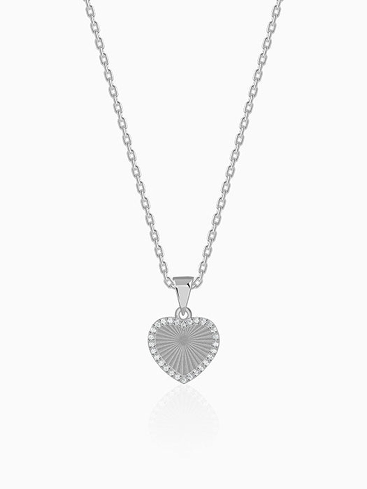 Silver Heart Ray Pendant With Link Chain