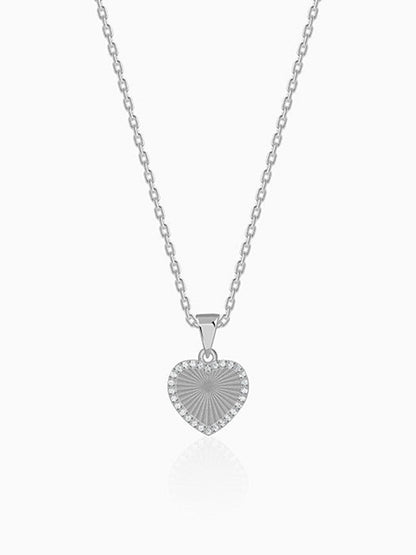 Silver Heart Ray Pendant With Link Chain