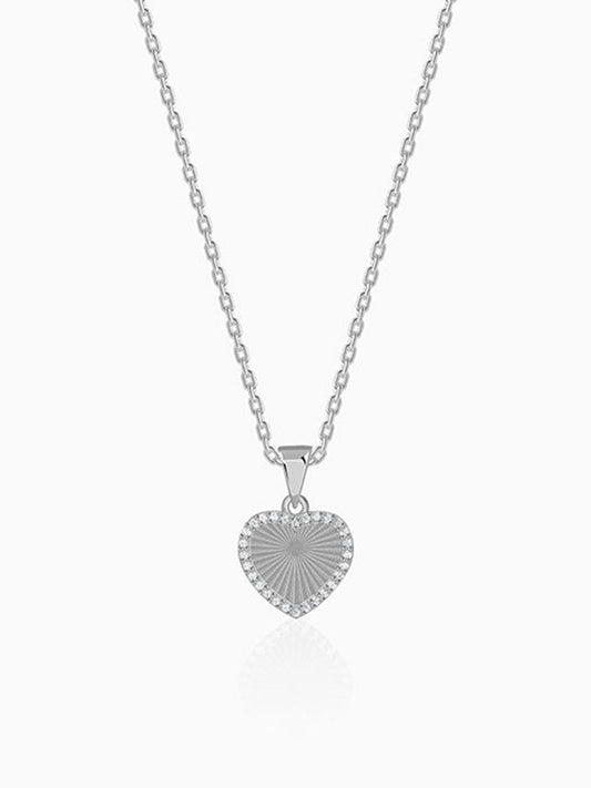 Silver Heart Ray Pendant With Link Chain