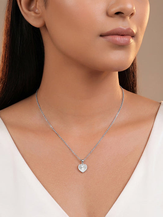 Silver Heart Ray Pendant With Link Chain