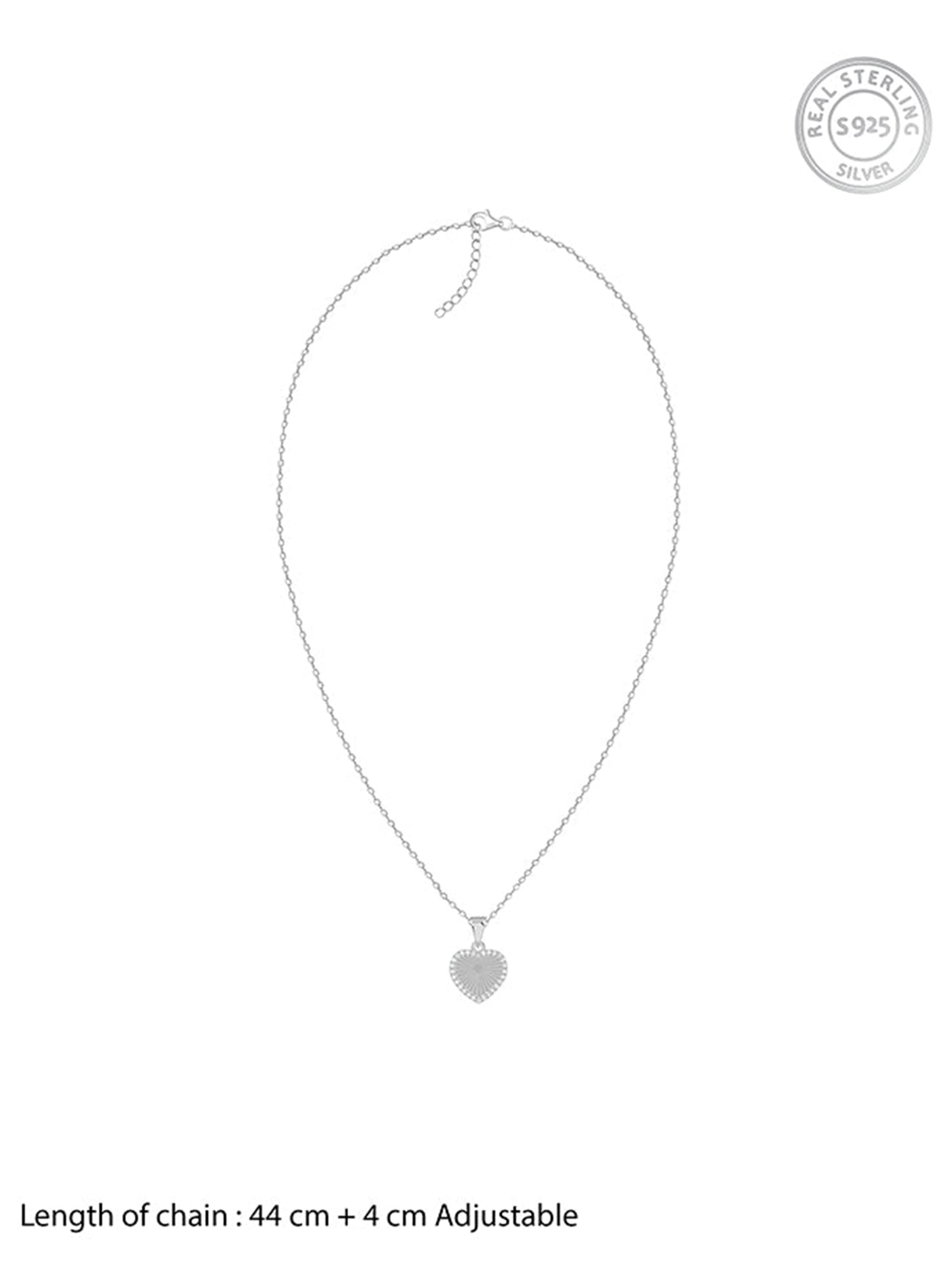 Silver Heart Ray Pendant With Link Chain
