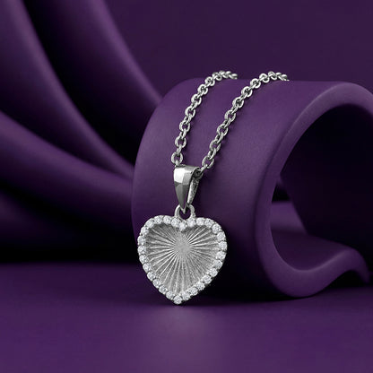 Silver Heart Ray Pendant With Link Chain