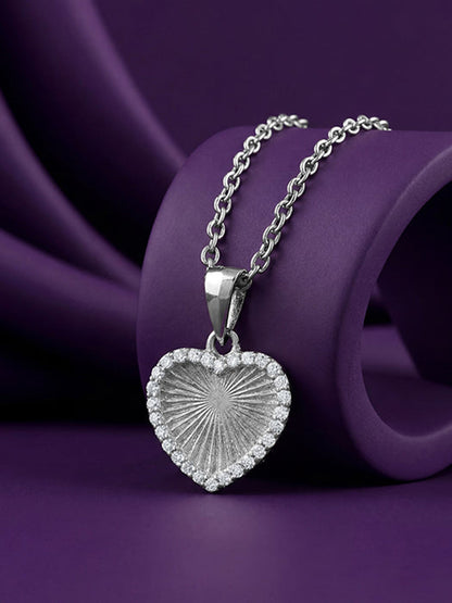 Silver Heart Ray Pendant With Link Chain