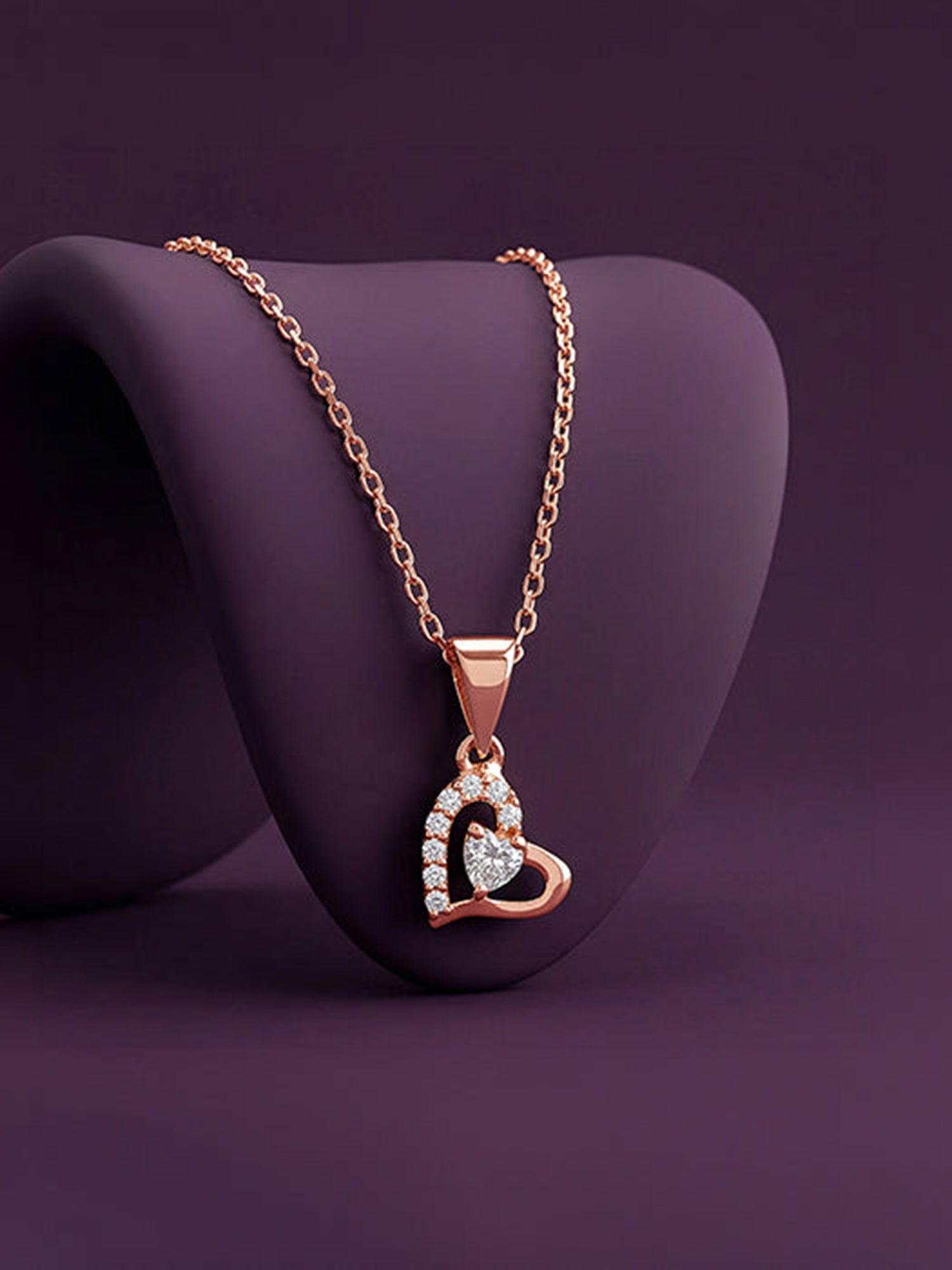 Rose Gold Heart Glow Pendant with Link Chain