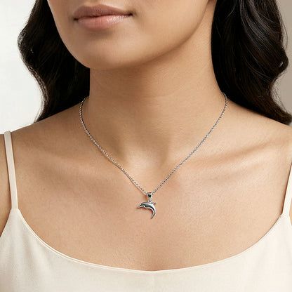 Silver Smiling Dolphin Pendant With Link Chain