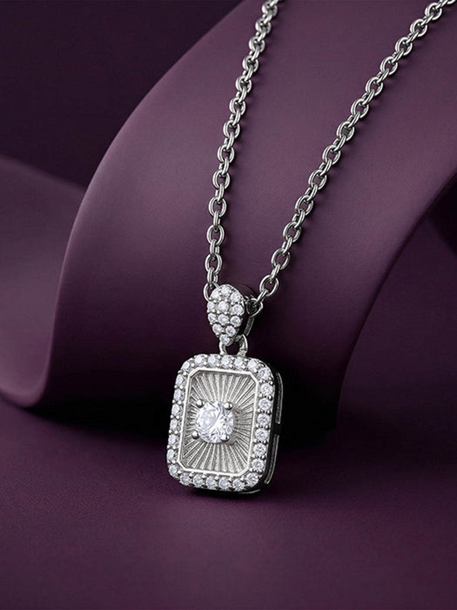 Silver Aurelia Starburst Locket Pendant With Link Chain