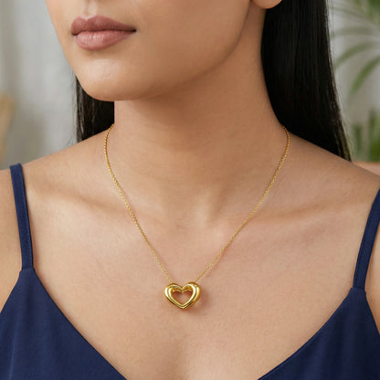 Golden Heart Pendant With Link Chain
